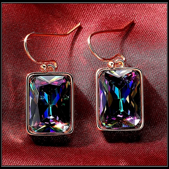 NEW 14K GOLD MYSTIC TOPAZ COLORFUL PRISM SQUARE FILIGREE EARRINGS - Picture 4 of 7